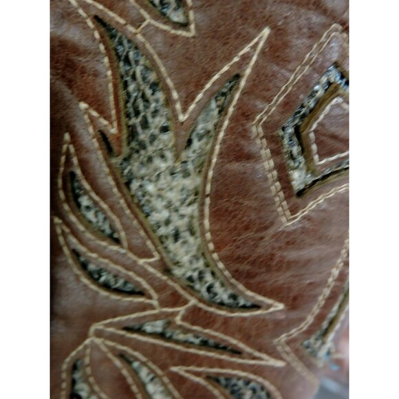 Cowboy Pro Cowgirl Boots Size 6.5 Brown Leather Python Cross Snip Toe Western - Picture 4 of 12